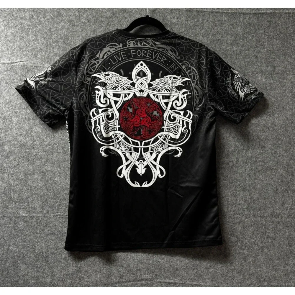 DENATER Viking Raven Valhalla T-Shirt Men’s M Black Norse All Over Print